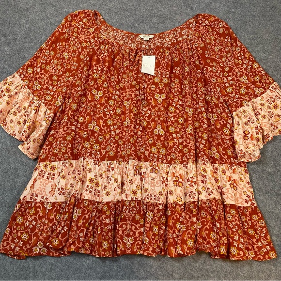 Cato Tiered Floral Print Bohemian Blouse Bell Sleeves Size 22/24 NWT - Picture 2 of 12